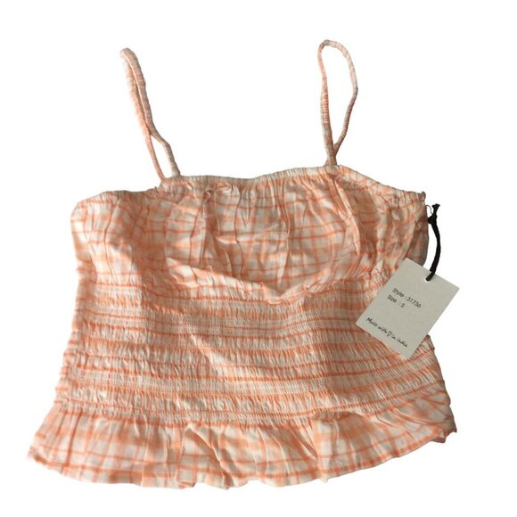 Japna Orange and White Plaid Crop Top with Midriff Elastic Size Small - Picture 2 of 8